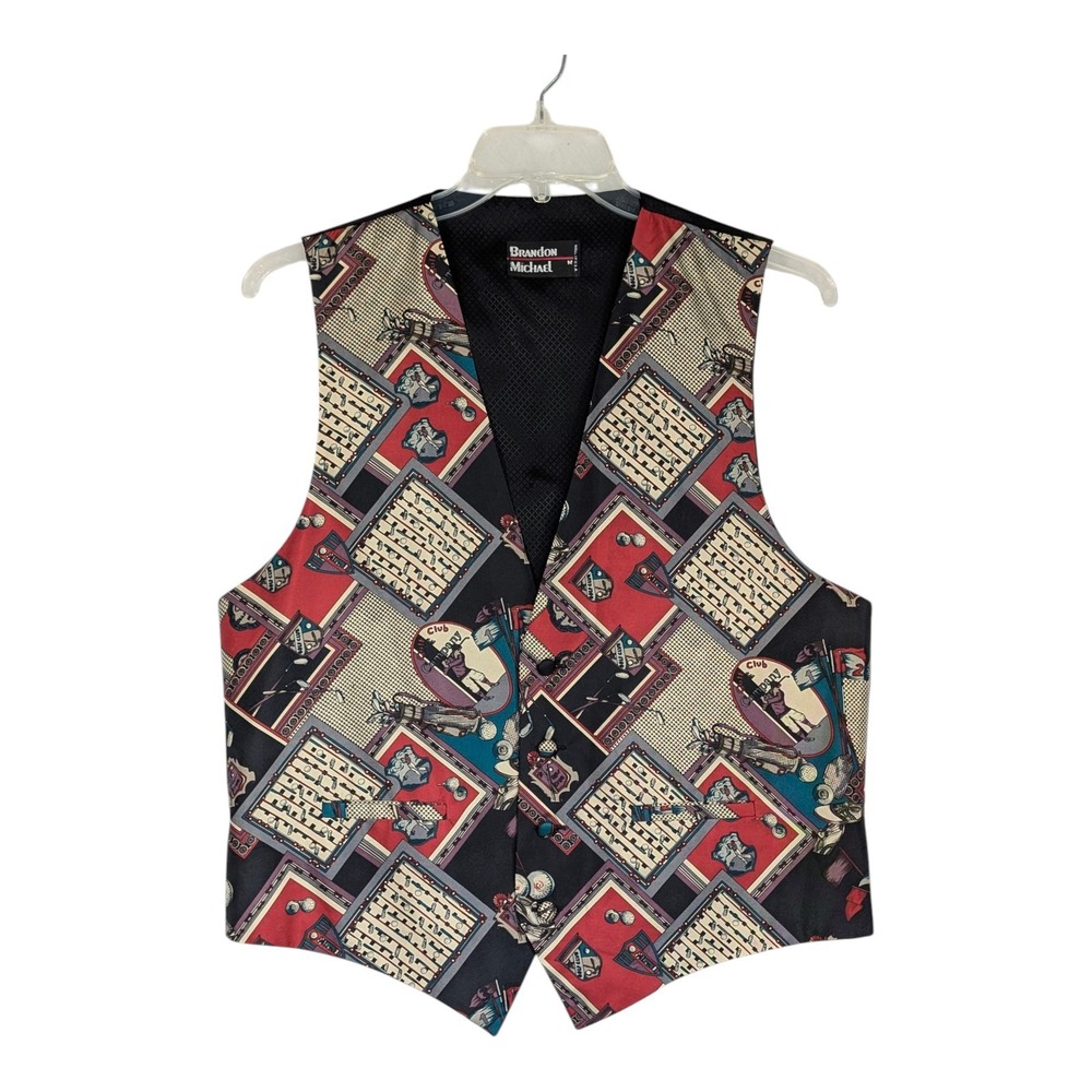 Brandon Michael Silk Vest Mens Med Multi Golf Novelty Print V-Neck Formal Dapper